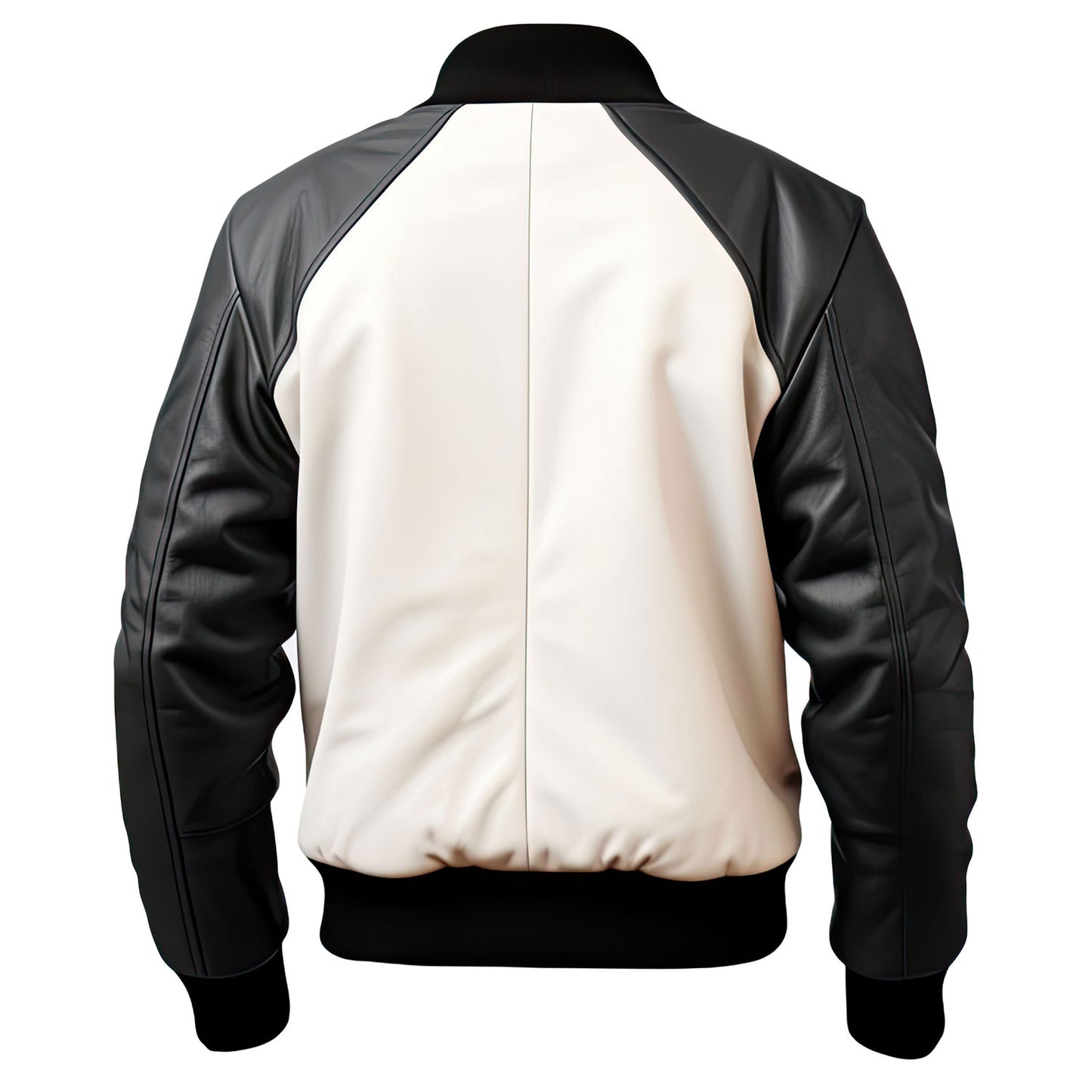 Men’s Black White Genuine Sheepskin Baseball Collar Jacket